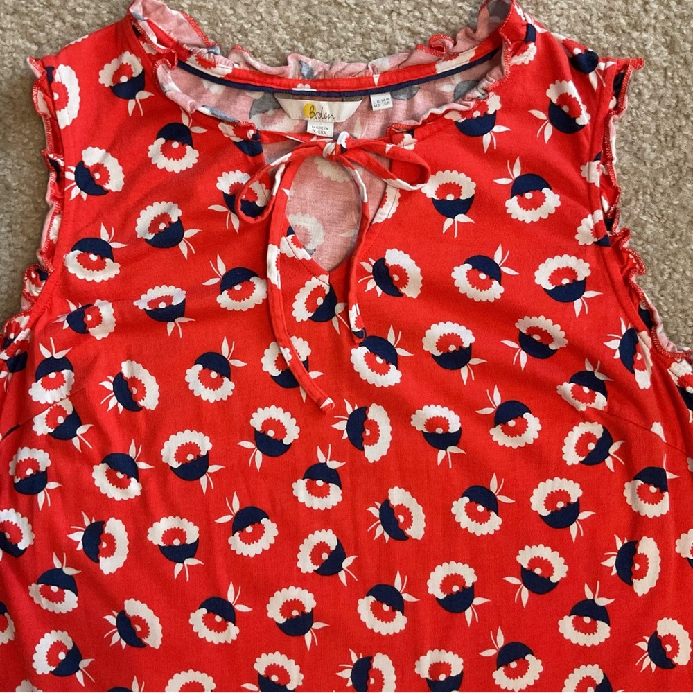 Boden Lois Floral Midi Jersey Dress Orange/Red Navy White Sleeveless Size 10 M - Picture 10 of 16